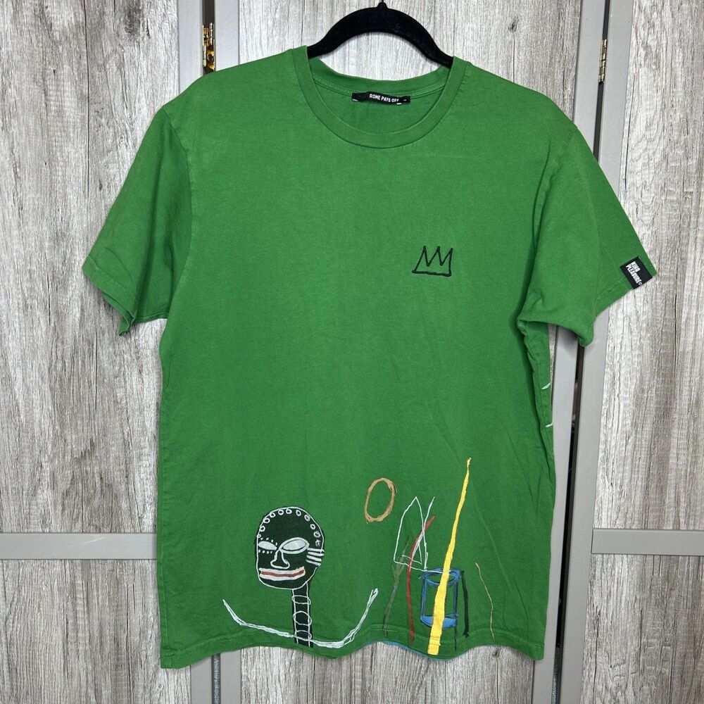Jean Michel Basquiat King Pleasure Double Sided Shirt NYC Green L Rome Pays Off